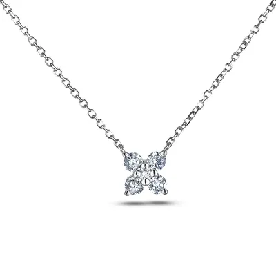 925 Sterling Silver 0.24 Cttw Canadian Diamond Petite Floral Necklace With Chain
