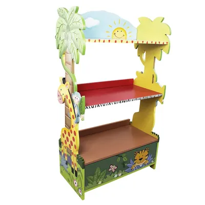 Teamson Kids Wooden Bookcase Sunny Safari Childrens Room Book Shelf Storage Animal Theme
