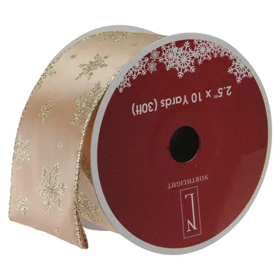 Gold Snowflakes Christmas Wired Craft Ribbon 2.5" X 10 Yards