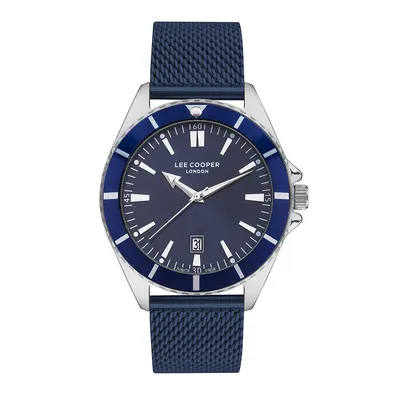 Men's Lc07353.330 3 Hand Silver Watch With A Blue Mesh Band And A Blue Dial