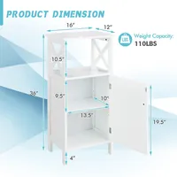 Bathroom Floor Cabinet Side Storage Organizer With Open Shelf & Adjustable Shelf