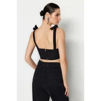 Women Glam Fitted Basic Square Collar Woven Bustier