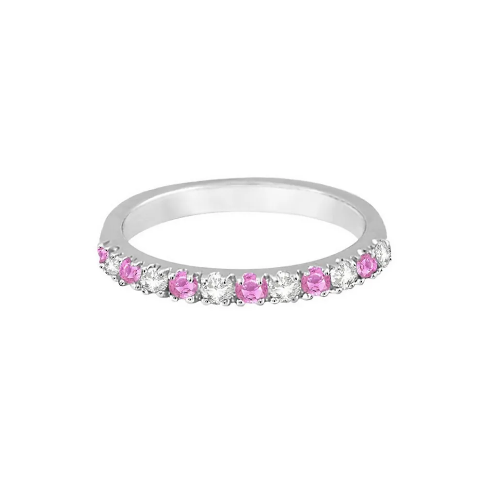Diamond And Pink Sapphire Ring Guard Stackable 14k White Gold (0.32ct)
