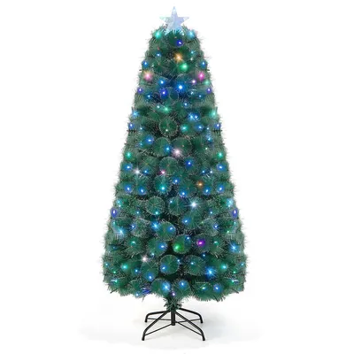 5ft/6ft/7ft Pre-lit Fiber Optic Christmas Tree Xmas Decor With 148/185/226 Multi-color Led Lights