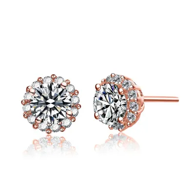 Elegant Stud Earrings With Clear Cubic Zirconia In Prong Setting