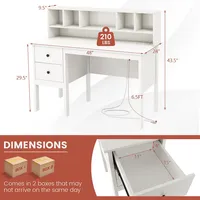 Computer Desk 48" Writing Table W/ Power Outlets 5-cubby Hutch 2 Storage Drawers