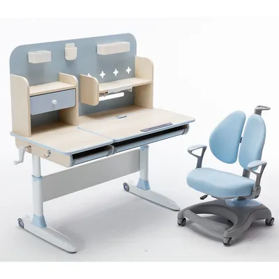 Children Kids Multifunctional Adjustable Study Desk With Double-winged Swivel Chair
