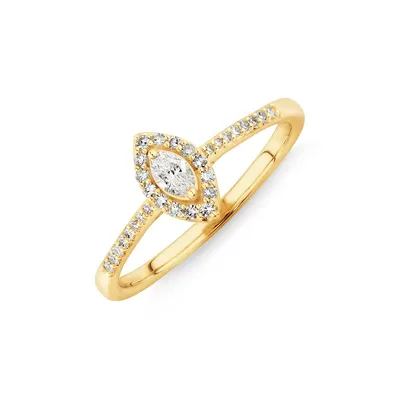 0.20 Carat Tw Marquise Cut Diamond Halo Promise Ring In 10kt Yellow Gold
