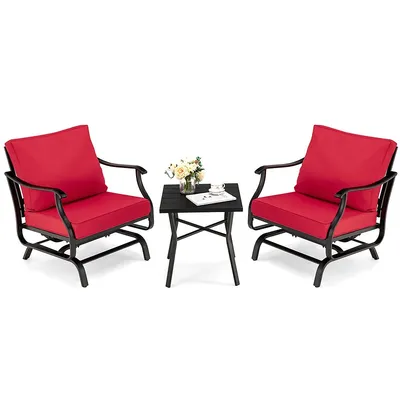 3pcs Patio Rocking Bistro Set Cushioned Chair Armrest Side Table Red
