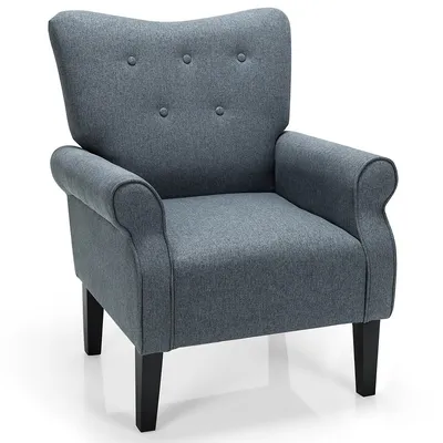 Modern Accent Chair Fabric Armchair W/ Rubber Wood Legs & Tufted