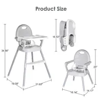 3-In-1 Cute Folding Baby High Chair Space Saving Highchair With Detachable Tray -Grey