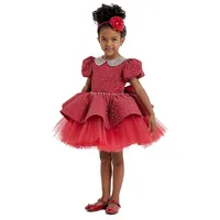 Red Princess Dress With Pearl-embellished Collar