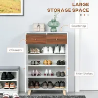 Shoe Cabinet With 4 Shelves & 2 Drawers