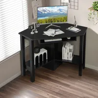 Costway Wooden Corner Desk With Drawer Computer Pc Table Study Office Room Black