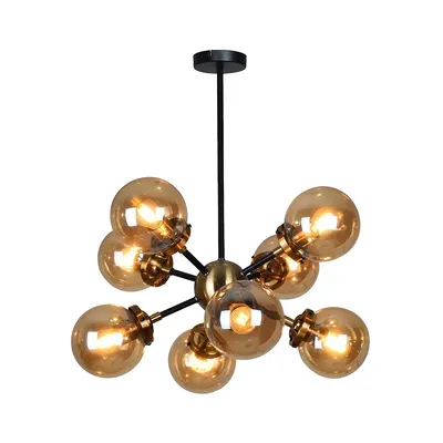 8-light Pendant, 21.7'' Width, From The Henderson Collection, Black And Amber