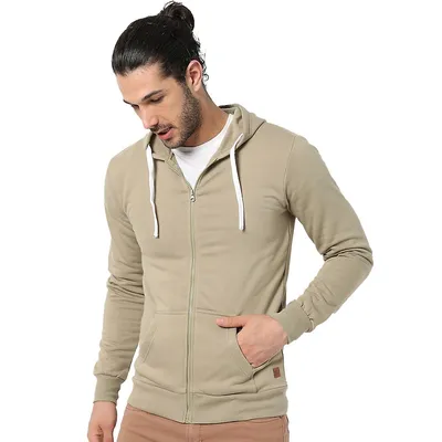 Men Zipper Solid Full Sleeve Stylish Casual Hooded Sweatshirt