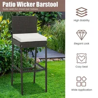 Patio Wicker Barstools Bar Height Chairs W/ Cushions Backyard Off White