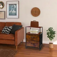 Sofa Side Table Bedside Table, Nightstand End Table with 2 Storage Drawer for Bedroom Living Room
