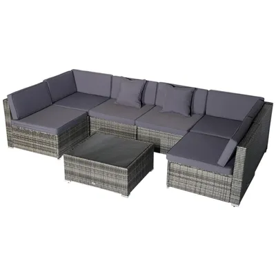 7 Pcs Rattan Sofa Set With Cushion