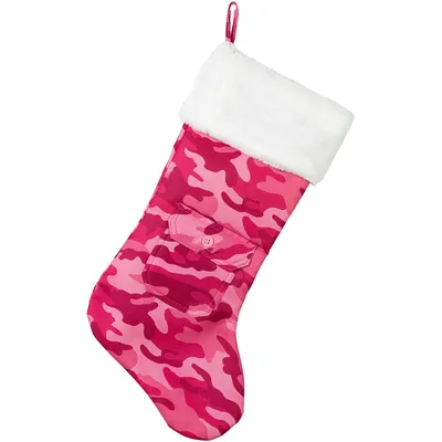 18.5" Pink Camouflage Christmas Stocking With Pocket And White Faux Fur Cuff