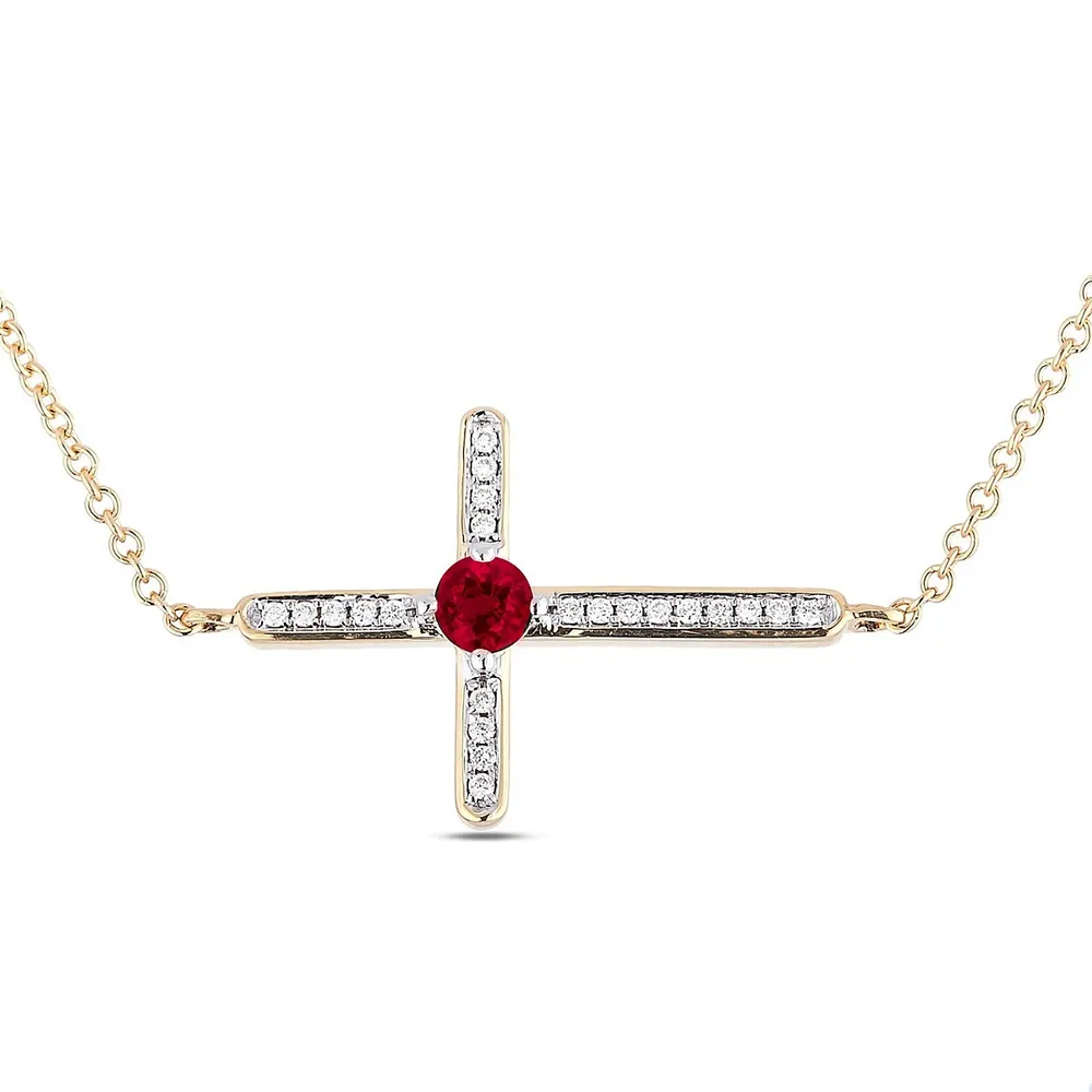 14K Sideways Diamond Cross Necklace - Union Street Jewelers