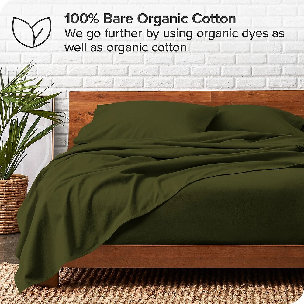 Bare Home Organic Flannel Sheet Set 100% Cotton, Soft Heavyweight - Double Brushed Deep Pocket