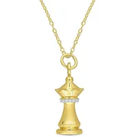 Queen Chess Charm Diamond Accent Pendant With Chain In Yellow Plated Sterling Silver