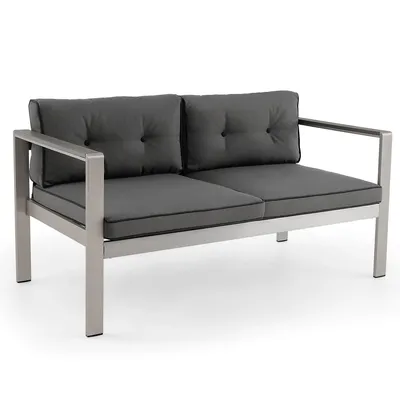 Patio Aluminum Loveseat Sofa Outdoor Chair With Wpc Armrests & Cushions Backyard