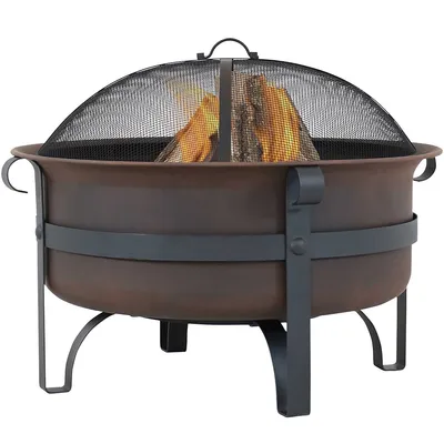 Steel Cauldron Style Fire Pit With Spark Screen - Bronze - 29-inch