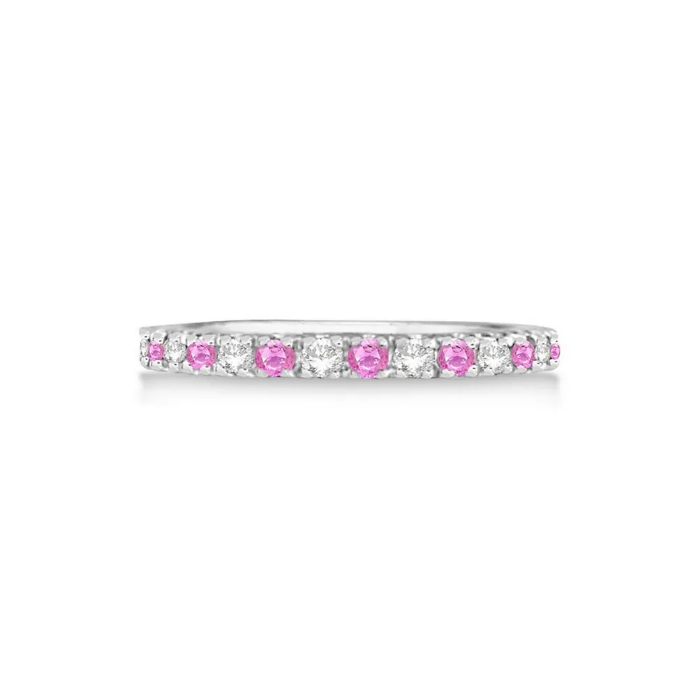 Diamond And Pink Sapphire Ring Guard Stackable 14k White Gold (0.32ct)