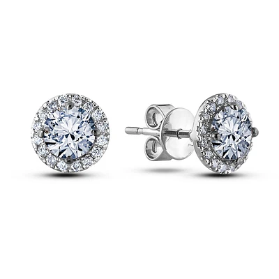 10k White Gold 0.88 Cttw Round Brilliant Cut Canadian Diamond Halo Earrings