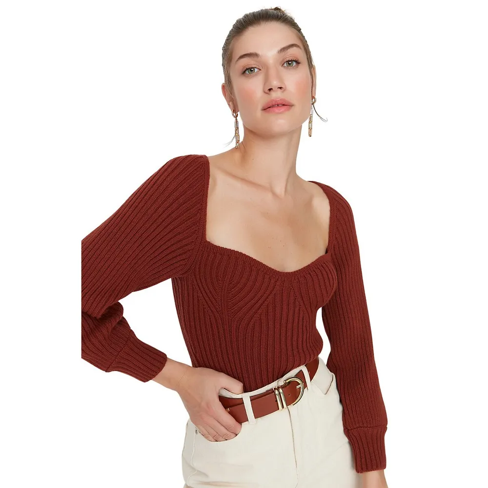 Women Regular Fit Basic Sweetheart Knitwear Sweater