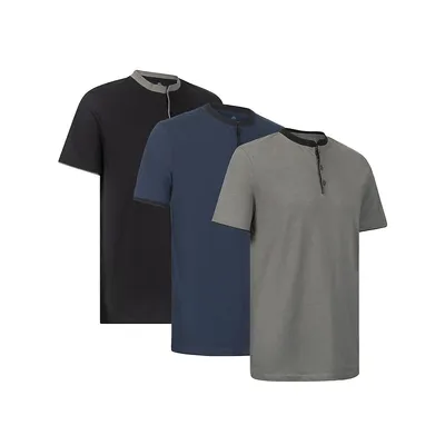 Men's Short Sleeve Henley T-shirt-3 Pack