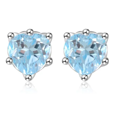 0.3 Ct Heart Blue Topaz Heart Earrings 0.925 White Sterling Silver