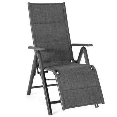 Outdoor Foldable Reclining Padded Chair Aluminum Frame Adjustable