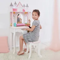 Kids Vanity Set Castle Table With Mirror & Stool White