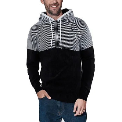 Mens Pullover Sweater With Faux Fur Lined Hood