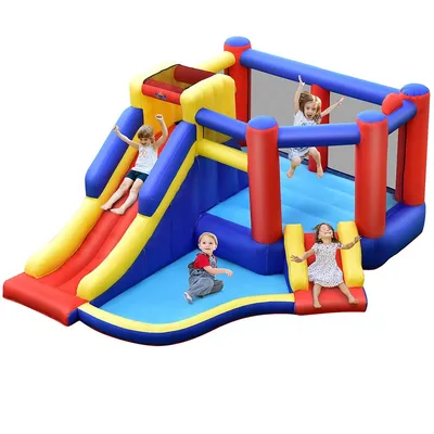 Inflatable Bouncy Castle Kids Jumping House W/ Double Slides Air Blower Excluded