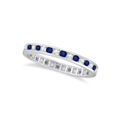 1.04ct Blue Sapphire And Diamond Channel Set Eternity Band 14k Gold Ring