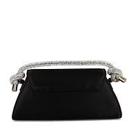 Jewel Satin Flap Clutch With Pave Crystal Handle