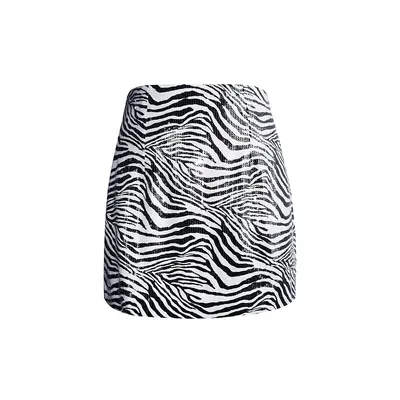 Sequined Zebra Print Mini Skirt