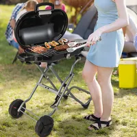 Portable Propane Grill Folding Gas Grill Griddle With Wheels & Side Shelf