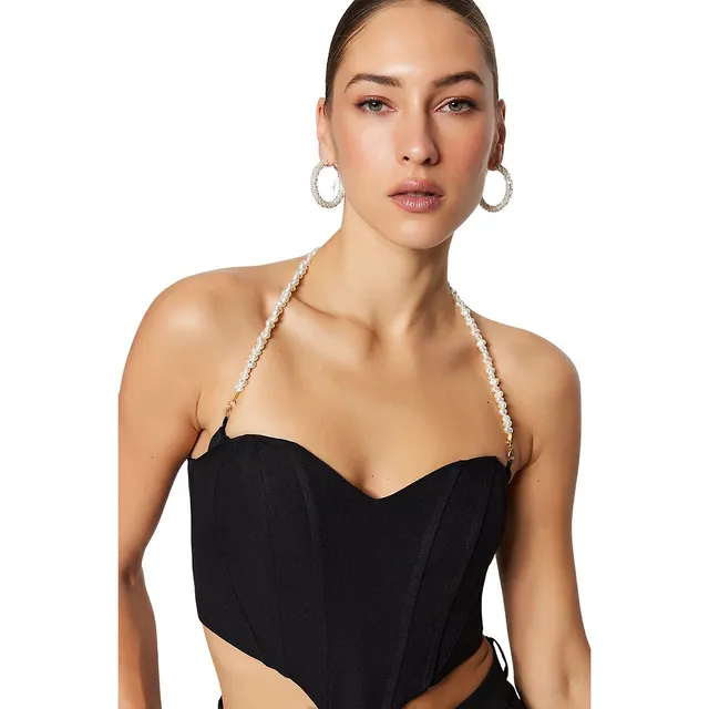 Trendyol Women Fitted Crop Sweetheart Woven Bustier