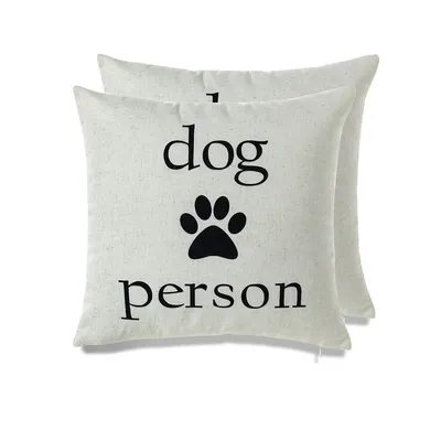 Home And Dog Throw Pillow,10% Linen 90% Polyester Canvas Digital Print Pillow With Poly Insert Size 18 X 18 - Dog Paw Person - Black - Set Of 2