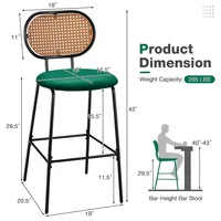 Set Of 2 Bar Stools Faux Leather Bar Height Kitchen Chairs With Rattan Back Brown/green