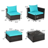 Costway 5pcs Patio Furniture Set Sectional Conversation Sofa Set W/ Coffee Table Blue