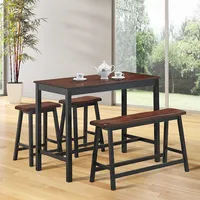 4 Pcs Solid Wood Counter Height Table Set W/ Height Bench & Two Saddle Stools