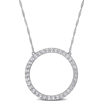 1 3/5 Ct Tgw White Topaz Open Circle Pendant With Chain In 10k White Gold