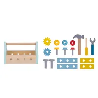 Wooden Toy Tool Box - 18pcs - Pretend Play Construction Toolbox Set For Kids And Toddlers 3 Year Old +