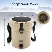 10 Qt Drink Cooler Portable Insulated Ice Chest With Spigot & Shoulder Strap Beige